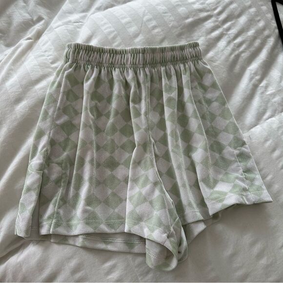 Frankies Bikinis Sage green and white checkered collared coco velvet shorts - Picture 8 of 9